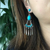 Diamonds of Neptune Sleeping Beauty Turquoise Earrings Signed Carlos Santa Fe