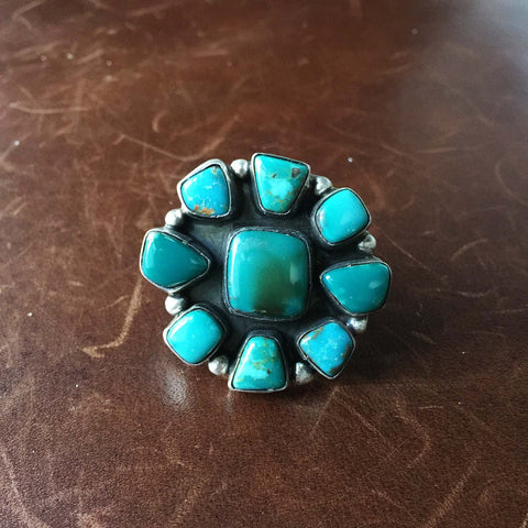 Medium Handmade Sterling Silver Carico Lake Turquoise Flower Ring Size ...