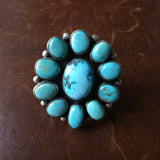 Beautiful Handmade Sterling Carico Lake Turquoise Flower Cluster Ring Size 8
