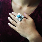 Handmade Sterling Chinese Hubei Turquoise Ring Signed Marita Benally Size 9