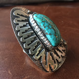 Sterling Overlay Carico Lake Turquoise Ring Signed Marita Benally Size 7