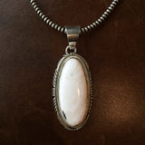 Handmade Sterling Silver Long Oval White Buffalo Pendant with Navajo Beads
