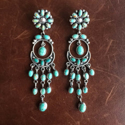 Beautifully Eccentric Tylon Turquoise Long Chandelier Dangle Earrings