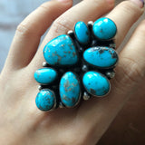 Handmade 8-Stone Assymetric Sterling Silver Ithaca Peaks Turquoise Ring Size 7
