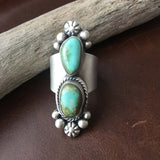 Beautiful Two Stoned Natural Royston Turquoise Sterling Silver Ring Size 8