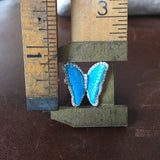 Handmade 18k Gold Ring Sleeping Beauty Turquoise Butterfly Set Diamonds Sz 7