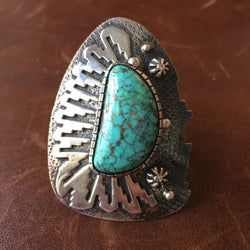 Sterling Overlay Carico Lake Turquoise Ring Signed Marita Benally Size 7