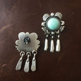 Flower Sterling Earrings Carico Lake Green Turquoise with Tiny Dangle Signed