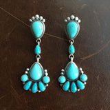 Beautiful Handmade Sterling Silver Blue Campitos Turquoise Long Dangle Earrings