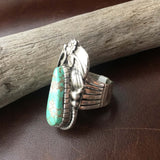 Small Handmade Seagreen Carico Lake Sterling Silver Overlay Ring Size 7