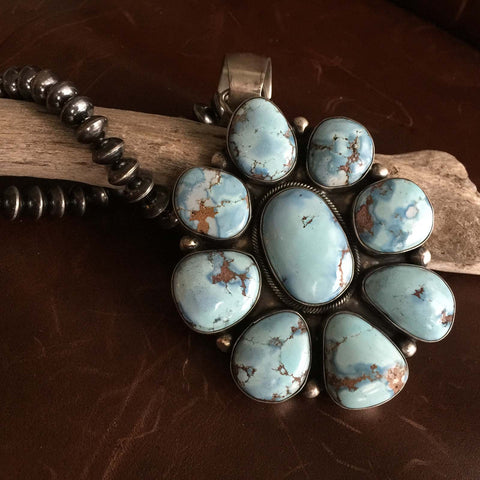 Large Statement 9-Stoned Desert Lavender Flower Pendant with Navajo Beads