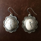 Beautiful Handmade Sterling Silver Stamped Oval White Buffalo Earrings