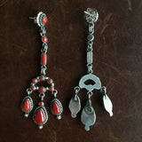 Navajo Handmade Mini Clustered 11.2 Carat Red Coral Dangle Earrings