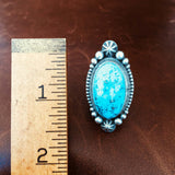 Beautiful Sterling Single Stone Blue Morenci Turquoise with Pyrite Ring Size 6