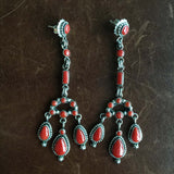 Navajo Handmade Mini Clustered 11.2 Carat Red Coral Dangle Earrings