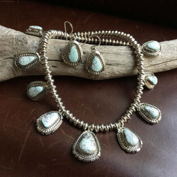 Beautiful Classy Dry Creek Turquoise Necklace with Navajo Bead and Earring Set