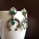 Navajo Handmade Sterling Silver Apache Turquoise Circular Dangle Earrings