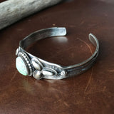 Simple Single Stone Carico Lake Turquoise Stamped Sterling Overlay Bracelet