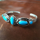 Sterling Natural Sleeping Beauty Turquoise Cuff Bangel Bracelet Navajo Signed US