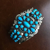 Three Daisy Sleeping Beauty Turquoise Bracelet Cuff Signed Darrin Livingston