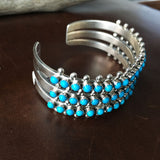 Beautiful 3 Row Sleeping Beauty Turquoise Mini Cluster Sterling Bracelet Cuff