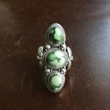 Simple 3-Stone Sterling Silver Light Green Demele Turquoise Ring Size 7