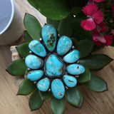 Large Handmade Light Blue Royston Turquoise Flower Statement Ring Size 9