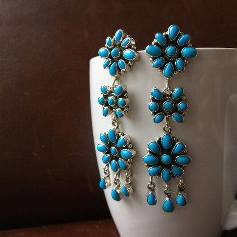 Handmade Sterling Sleeping Beauty Turquoise Dangle Earrings Signed Emma Lincoln