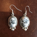 Handmade Sterling Silver Medium Oval White Buffalo Earrings Variation 1