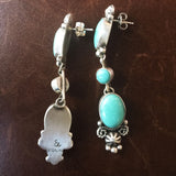 Long Dangle Sterling Cluster Campitos Turquoise Earrings Handmade Signed