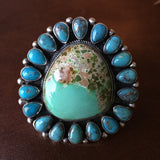Natural Royston Turquoise Statement Ring with Ithaca Peak Mini Stones Size 8