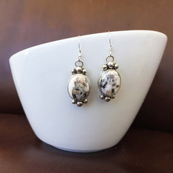 Beautiful Single Stone Small Oval Sterling Silver Earrings Signed E. M. Linkin