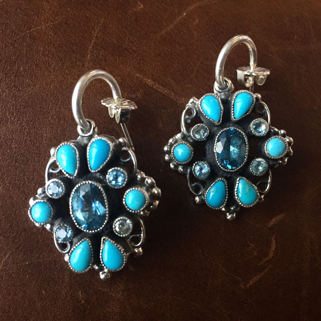 Round Dangle Earrings Blue Topaz and Sleeping Beauty Handmade By Leo F ...