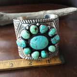 Handmade Carico Lake Turquoise Stamped Sterling Silver Statement Bracelet Cuff