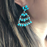 Pyramid Shaped Rare Sleeping Beauty Turquoise Sterling Earrings Cluster Signed