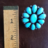 Beautiful Handmade Natural Campitos Turquoise Sterling Silver Flower Ring Size 7