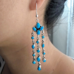 Natural Sleeping Beauty Turquoise Waterfall Dangle Earrings Signed Emma Lincoln