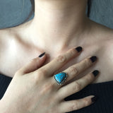 Old Pawn Handmade Super Rare Lone Mountain Turquoise Ring Size 6