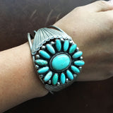 Handmade Sea Bluegreen Carico Lake Turquoise Flower Bracelet Cuff