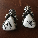 Handmade White Buffalo Turquoise Sterling Silver Earrings Signed Linvingston