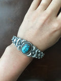 Navajo Handmade Sterling Silver Blue Moon Turquoise Bracelet Signed Danny Clark