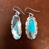 Handmade Stamped Sterling Silver Blue Morenci with Pyrite Long Oval Earrings