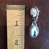 Beautiful Handmade Sterling Silver Two-Stone Small Oval White Buffalo Earrings