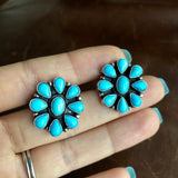 Light Blue Daisy Flower Sleeping Beauty Turquoise Sterling Silver Earrings