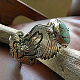 Handmade Dry Creek Turquoise Sterling Overlay Bracelet Signed By Marita Benally