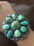Beautiful Sterling Green Carico Lake Turquoise Cuff Signed Darrin Livingston