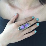 Beautiful Handmade Sterling Silver 2-Stoned Light Purple Sugilite Ring Size 7.5