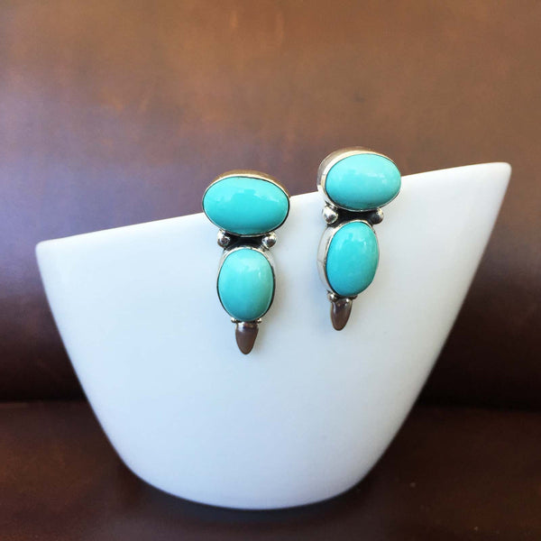Beautiful Handmade Two Stoned Campitos Turquoise Sterling Silver Earrings