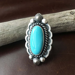 Classy Natural Medium Oval Sleeping Beauty Sterling Ring Signed RRB Size 7