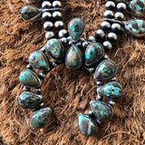 Carico Lake Turquoise Mini Squash Blossom Necklace Double Oxidized Signed